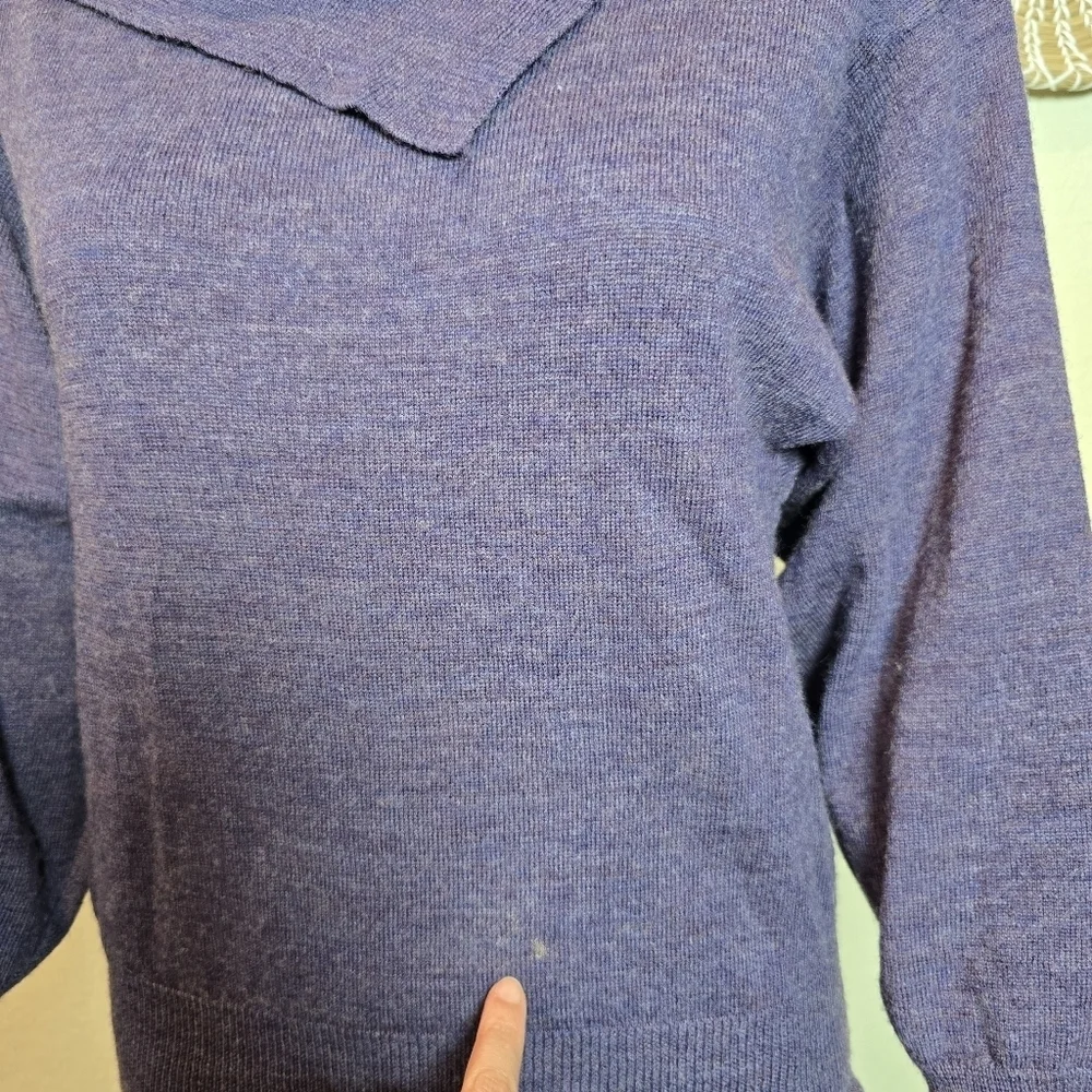 TWEEDS Sweater Small Merino Wool Shirred Turtleneck 3/4 Sleeve Pullover Purple